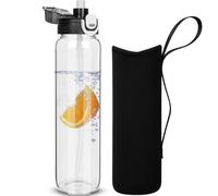 DEARRAY 1l Gourde en Verre avec Paille, 1 litre Bouteille d'eau en Verre Borosilicaté Anti-fuite avec étui de Protection en Néoprène