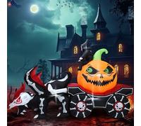 DearSun Carrosse gonflable d'Halloween de 2,7 m de long, la faucheuse est assise sur une citrouille et conduit un dragon squelette avec lumières LED intégrées, décorations d'extérieur gonflables