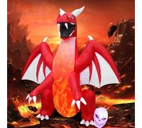 DearSun Dragon gonflable d'Halloween de 2,4 m de haut avec crâne à côté du pied, dragon gonflable avec lampe flamme rouge pour décoration intérieure et extérieure
