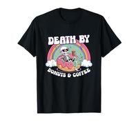 Death by Donuts and Coffee Squelette Arc-en-Ciel Halloween Art T-Shirt