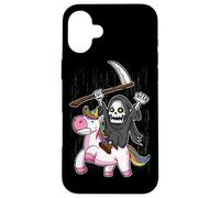 Death Metal Rock Music Rainbow Grim Reaper Riding Unicorn Coque pour iPhone 16 Plus