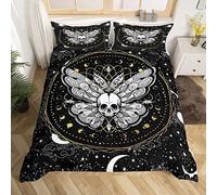 Death Moth Filles Garçons Enfants Housse de Couette 140x200,Bohème Gothique Skull Parure de Lit,Or Soleil Lune Couvre Lit,Bohème Style Galaxy Ensemble de Literie,Nébuleuse Imprimé Housse Couette
