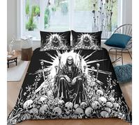 Death Reaper Ensemble De Literie Microfibre résistante 3 Pièces 3D Effet Douce Gothic Horror Art Housse de Couette avec Fermeture Éclair Confortable for Chambre de Adolescents Double（200x200cm）