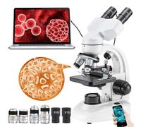 DEaThsalL Kit De Microscope Binoculaire Professionnel HD 30000X/50000X/70000X, avec Oculaires éLectroniques, Objectif Achromatique 185, Connexion Ordinateur, Source De LumièRe LED RéGlable,50000X