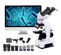 DEaThsalL Microscope Composé Binoculaire, Microscope éDucatif 40X-30000X, avec Oculaire éLectronique + Support pour TéLéPhone Portable, Tube 360° / Distance Interpupillaire 55-75 mm,30000X