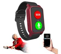 DEaThsalL Montre pour Personne Agée Détecteur De Chute, Haut-Parleur De Haute Qualité Bracelet De Suivi De Santé étanche Bracelet De Positionnement Bouton Red
