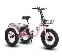 DEaThsalL Tricycle éLectrique à PéDales 20" pour Adulte Pneus Larges Confort de Conduite Phare Avant + Écran LCD + Panier arrière Siège réglable Charge maximale : 150 kg Pink