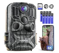 DEATTI Camera de Chasse Connectée Telephone, 4K 48MP HD Camera Chasse, WiFi Camera Infrarouge Vision Nocturne Animaux Caméra Piege Photographique, 120°/IP66, Carte 32GB et Piles 8X Incluses