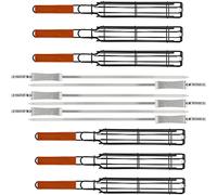 DEAYOU Lot de 12 paniers de barbecue en acier inoxydable, 6 paniers portables et 6 brochettes de gril, outil de barbecue anti-adhésif pour viande, steak, hachettes, poissons, crevettes, fruits de mer