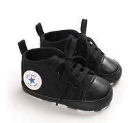 DEBAIJIA Bébé Espadrille Chaussures Premier Pas Enfants Soulier Toile Garçons 0-6M Semelle Souple Antidérapant Légér 17 EU Noir Foncé (Taille du Tag-1)