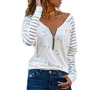 DEBAIJIA Femmes Chemisier Manche Longues Col en V Sexy Haut Décontracté Classics Chic Mode Blouse Printemps L'automne (C-Blanc-XL)
