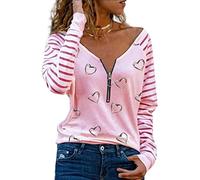 DEBAIJIA Femmes Chemisier Manche Longues Col en V Sexy Haut Décontracté Classics Chic Mode Blouse Printemps L'automne (C-Rose-XL)