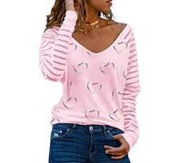 DEBAIJIA Femmes Chemisier Manche Longues Col en V Sexy Haut Décontracté Classics Chic Mode Blouse Printemps L'automne (A-Rose-S)