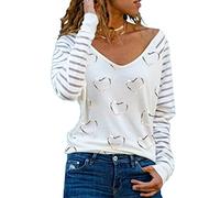DEBAIJIA Femmes Chemisier Manche Longues Col en V Sexy Haut Décontracté Classics Chic Mode Blouse Printemps L'automne (A-Blanc-3XL)