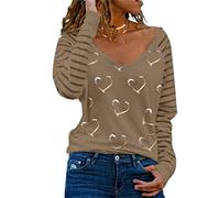 DEBAIJIA Femmes Chemisier Manche Longues Col en V Sexy Haut Décontracté Classics Chic Mode Blouse Printemps L'automne (A-Kaki-L)