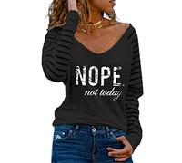 DEBAIJIA Femmes Chemisier Manche Longues Col en V Sexy Haut Décontracté Classics Chic Mode Blouse Printemps L'automne (B-Noir-M)