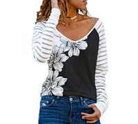 DEBAIJIA Femmes Chemisier Manche Longues Col en V Sexy Haut Décontracté Classics Chic Mode Blouse Printemps L'automne (B-Blanc Noir-M)