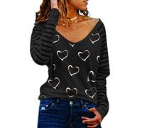 DEBAIJIA Femmes Chemisier Manche Longues Col en V Sexy Haut Décontracté Classics Chic Mode Blouse Printemps L'automne (A-Noir-S)