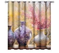 DEBAOKA Dunmat Lot de 2 rideaux occultants à isolation thermique avec œillets pour chambre à coucher Motif fleurs roses et forêt