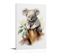 DEBAOKA Impression sur toile Koala moderne - Animaux mignons - Branche de la nature - Feuilles - Affiche encadrée pour chambre à coucher, salon, bureau - 40,6 x 60 cm (l x L)