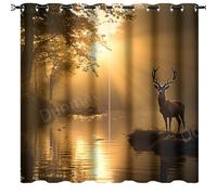DEBAOKA Lot de 2 rideaux occultants à isolation thermique avec œillets pour chambre à coucher et salon, style rétro, rivière, campagne, animaux de la forêt