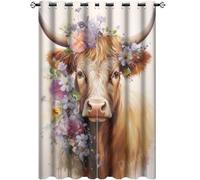 DEBAOKA Lot de 2 rideaux occultants modernes à œillets avec motif vache colorée, fleurs brunes, animaux de la montagne, rideaux occultants à isolation thermique pour chambre à coucher