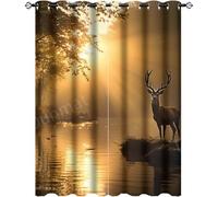 DEBAOKA Lot de 2 rideaux occultants vintage à œillets pour chambre à coucher, motif cerf, nature, rivière, campagne, animaux de la forêt, rideaux occultants à isolation thermique pour chambre à