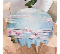 DEBAOKA Nappe ronde à motif de fleur de lotus abstraite, peinture d'étang, nappe circulaire réutilisable résistante à la chaleur pour salle à manger, cuisine, intérieur ou extérieur, décoration de