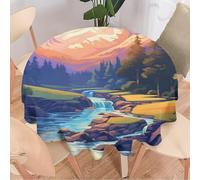DEBAOKA Nappe ronde rustique, motif montagnes, arbre, rivière, paysage naturel, réutilisable, résistante à la chaleur, pour salle à manger, cuisine, intérieur ou extérieur, décoration de fête, 127 cm
