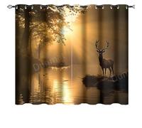 DEBAOKA Rideaux de fenêtre occultants vintage à œillets avec motif de cerf naturel, rivière, campagne, animaux de la forêt, isolation thermique pour chambre à coucher et salon (182,9 x 160 cm)