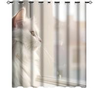 DEBAOKA Dunmat Rideaux occultants à isolation thermique avec œillets et motif chat blanc pour chambre à coucher, salon, 140 x 160 cm