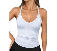 Débardeur à bretelles spaghetti côtelées pour femme, coupe ajustée, col en V, chemise d'été tendance, blanc, XS