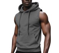 Débardeur à capuche pour homme - Sans manches - Fitness - Bodybuilding - Sport - Pull à capuche avec poches - Gym - Grandes tailles - T-shirt d'entraînement pour l'entraînement - Couleur unie, GY2., L