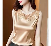 Débardeur À Col En V Pour Femme - Été Mince Caraco Pour Femme Mode Sexy Col En V Débardeur Sans Manches Pour Femme Champagne Large Épaule Vêtements Extérieurs Élégant Dentelle Bureau Dame