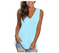 Débardeur à impression personnalisée pour femmes Débardeurs Imprimés Devant Ample Col en V Hauts Casual Sans Manches T-shirt Personnalisation exclusive T-shirt de sport avec photo Texte Logo, bleu