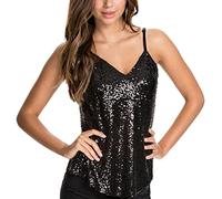 Débardeur à paillettes pour femme - Dos nu - Sans manches - Style décontracté - Tendance - Bretelles spaghetti - Strass