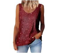 Débardeur à paillettes pour femme, haut décontracté à col rond, sans manches, caraco scintillant confortable, respirant, tenue de danse, concert, haut à paillettes brillantes, bordeaux, XXL