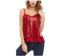 Débardeur à paillettes pour femme, sans manches, camisole scintillante, débardeur de fête brillant, débardeur à bretelles spaghetti réglables pour boîte de nuit, t-shirt à paillettes à col v quotidien
