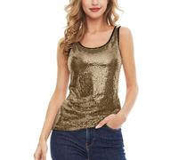 Débardeur à paillettes scintillantes avec bretelles pour femme - Tenue de soirée scintillante, or, XL