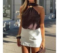 Débardeur à pois pour femmes PoPoHouse, style Y2K avec boutons métalliques élégants, dos nu sexy avec fines bretelles, convient pour les sorties, les loisirs décontractés, le printemps/été, les fêtes,