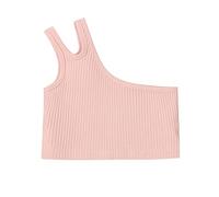 Débardeur à une épaule dénudée pour fille - En tricot côtelé - Sans manches - Pour l'été - Coupe ajustée - Pour le sport, la danse, la gymnastique, rose, 5-6 ans