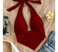 Débardeur ajusté à col ras-du-cou avec ourlet triangle en tissu texturé, convient pour les vacances, les festivals de musique, le style bohème, les jours fériés, les rendez-vous, le thé de l'après-mid
