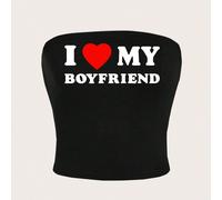 Débardeur ajusté avec slogan "J'aime mon petit ami", décontracté. Convient pour l'été L,M,S,XL,XS,XXL,XXSCœur,SloganTissu tricoté