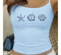 Débardeur ajusté blanc décontracté pour préadolescente, motif rétro tortue, coquillage et fleur, style fille des îles, convient pour les vacances, festivals de musique, vacances au bord de , ambiance 