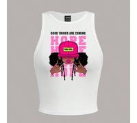 Débardeur ajusté décontracté à col rond avec personnages de bandes dessinées et slogans de mode de rue rose, adapté pour l'été, pour femmes L,M,S,XL,XS,XXL,XXS,XXXL,XXXXLPortrait,LettresTissu tricoté