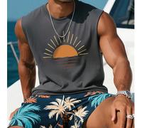 Débardeur ample à col rond pour hommes, imprimé graphique de peinture minimaliste de lever de soleil, nouvelle arrivée pour l'été L,M,S,XL,XS,XXLTropicalTissu tricoté