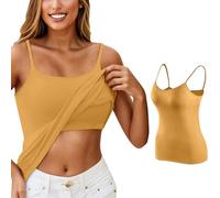Débardeur athlétique intégré pour femme - Sexy - Pour sortir, printemps - Sans manches - Tendance - Camisole de sport - Sport - Y2K - Débardeur d'entraînement d'été - Bretelles spaghetti dos nu, jaune