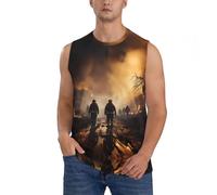 Débardeur athlétique pour homme, imprimé pompiers, lutte contre les incendies, chemises musculaires sans manches, t-shirts d'entraînement en maille respirante à séchage rapide, Noir , L