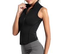 Débardeur athlétique sans manches pour femme avec fermeture éclair intégrale pour yoga, course à pied, fitness, exercice, Noir , S