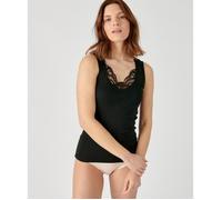 Damart - Débardeur Fine Côte Guipure Thermolactyl, Femme, Noir, Taille M, sans Manches